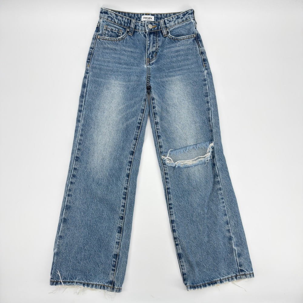 RSQ Kids Wide Leg Jeans Blue Distressed High Rise Denim Size 12